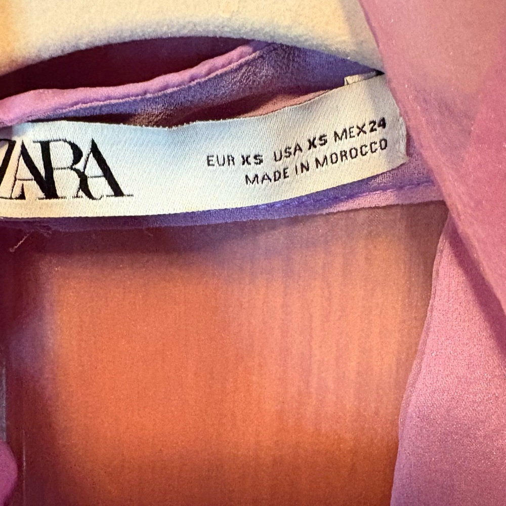 Zara Lavender Sheer Bow Tie Blouse - Picture 2 of 9